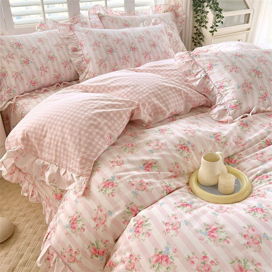 Cotton 4 in 1 bedset - sweet pink lattice
