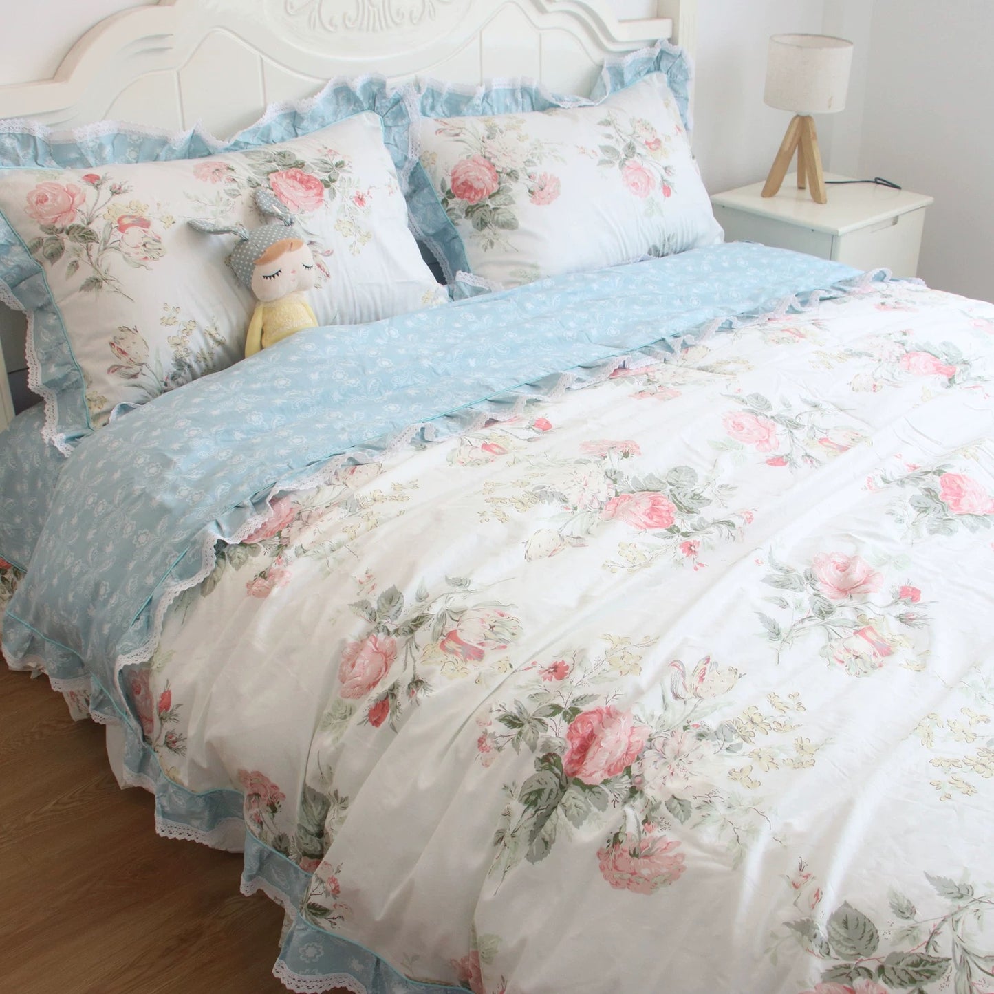 Cotton 4 in 1 bedset blue white