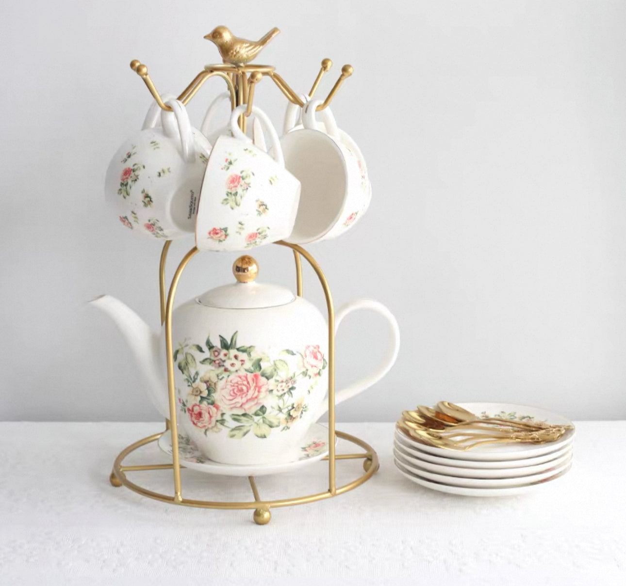 Porcelain 6 cups teapot set