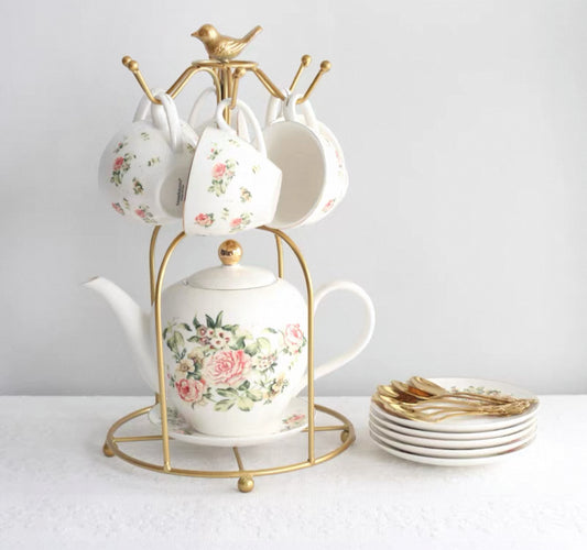 Porcelain 6 cups teapot set