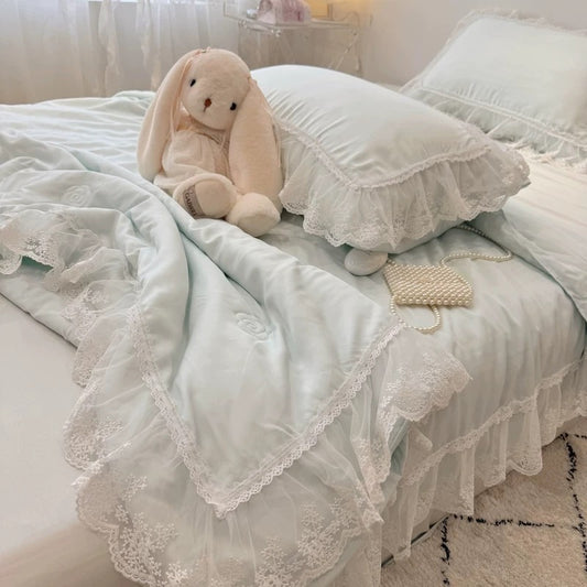 Sky blue Cotton silk 4 in 1 bedset 170825